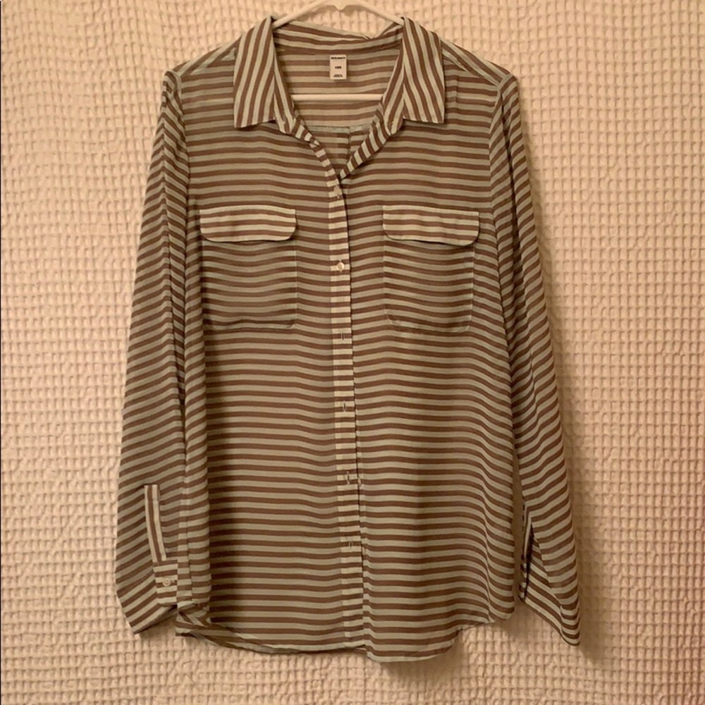 Old Navy Shirt Size Large - Tan/Green Stripe